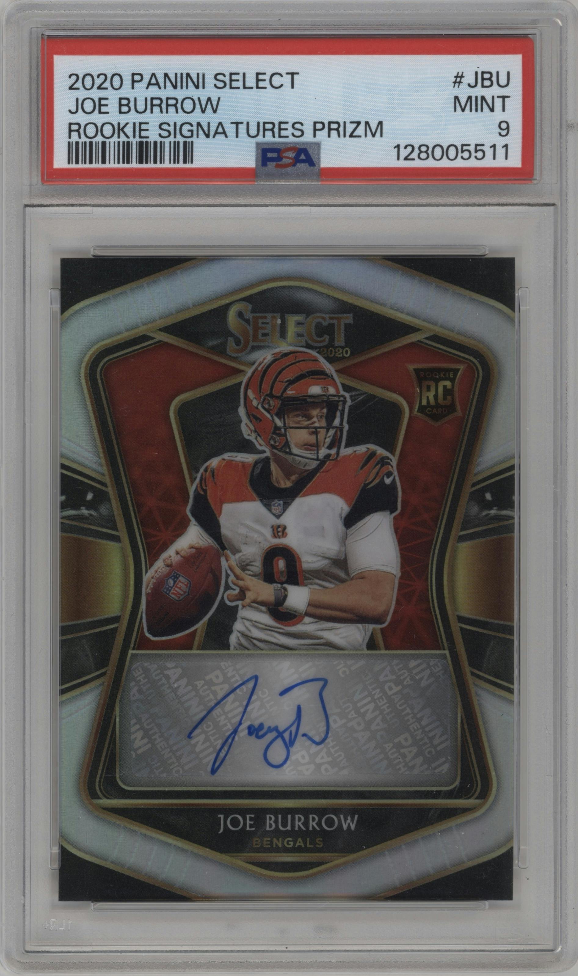 Joe Burrow from the 2020 Panini Select set graded by PSA and given an overall grade of 9.