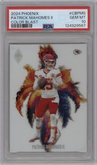 Patrick Mahomes II from the 2024 Panini Phoenix set graded by PSA and given an overall grade of 10.