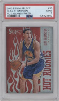 Klay Thompson from the 2012-13 Panini Select set featuring a Prizm parallel graded by PSA and given an overall grade of 9.