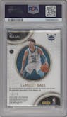 LaMelo Ball from the 2020-21 Panini Select  set featuring a Purple Prizm parallel graded by PSA and given an overall grade of 10.