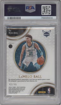 LaMelo Ball from the 2020-21 Panini Select  set featuring a Purple Prizm parallel graded by PSA and given an overall grade of 10.