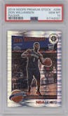 Zion Williamson from the 2019-20 Panini Hoops Premium Stock set featuring a Pulsar parallel graded by PSA and given an overall grade of 10.