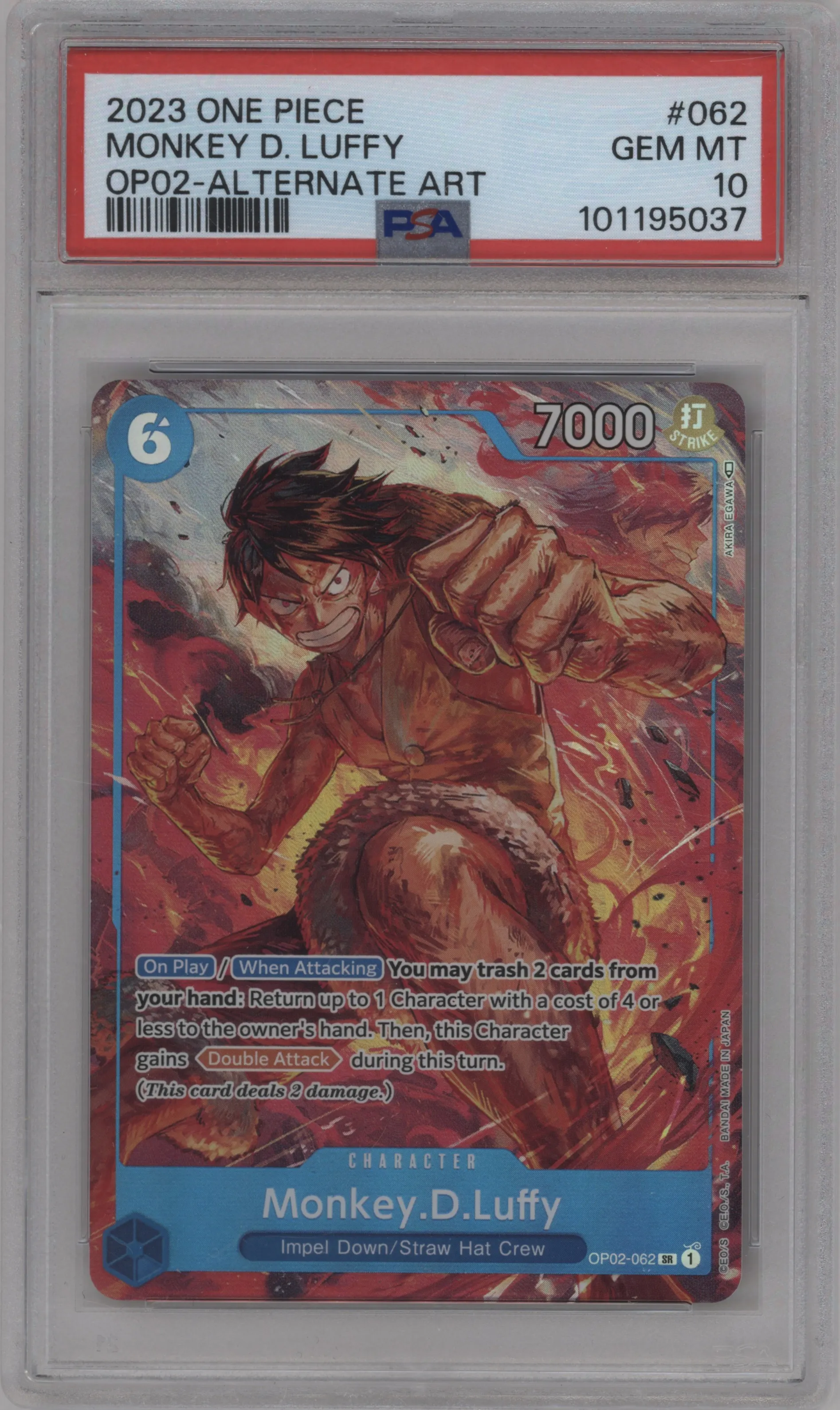 2023 One Piece Paramount War Monkey.D.Luffy Alternate Art SR #OP02-062 SR PSA 10