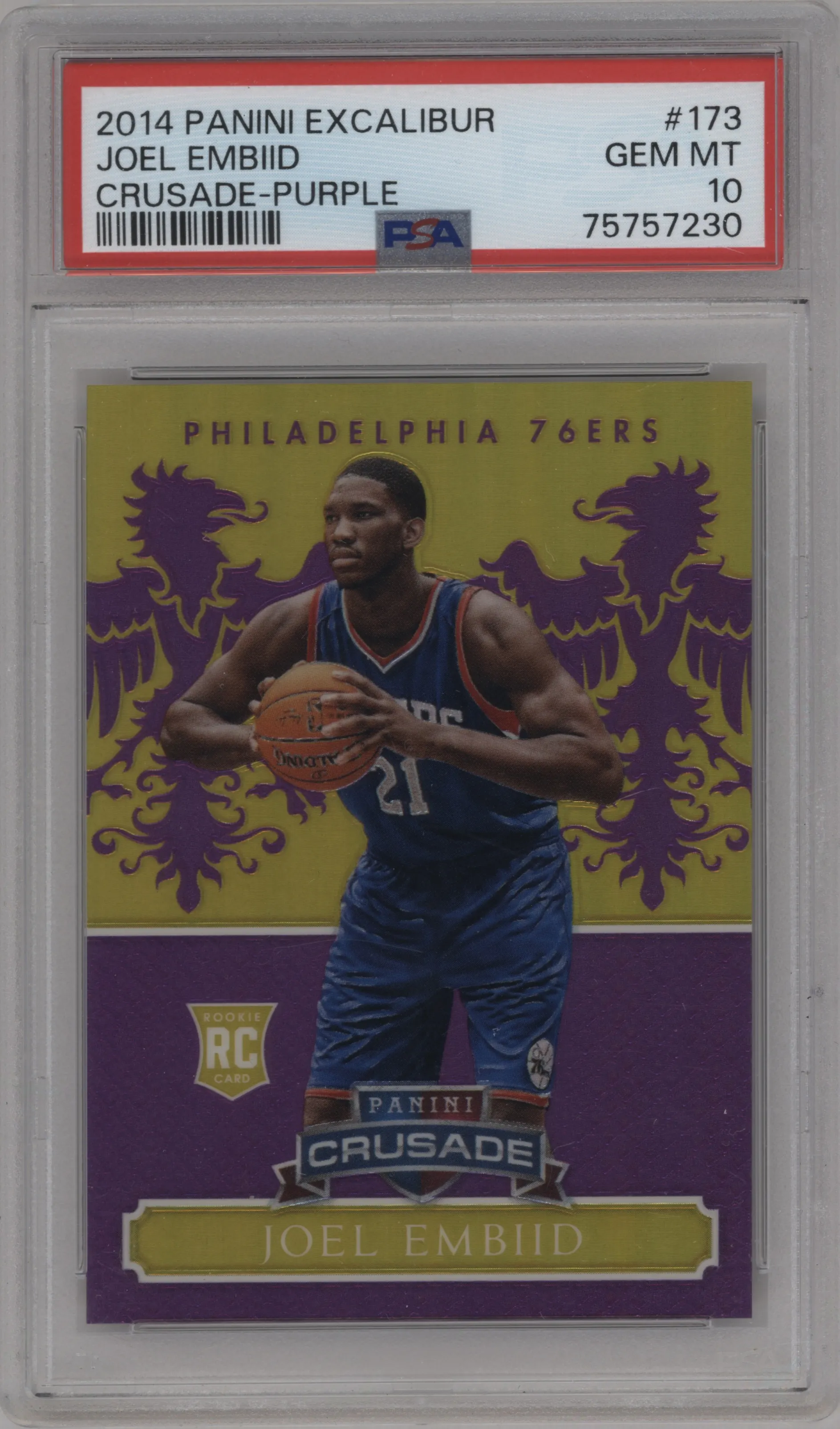 2014 Panini Excalibur Crusade Joel Embiid Purple PSA 10