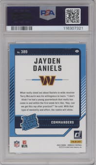 Jayden Daniels from the 2024 Donruss set graded by PSA and given an overall grade of 9.