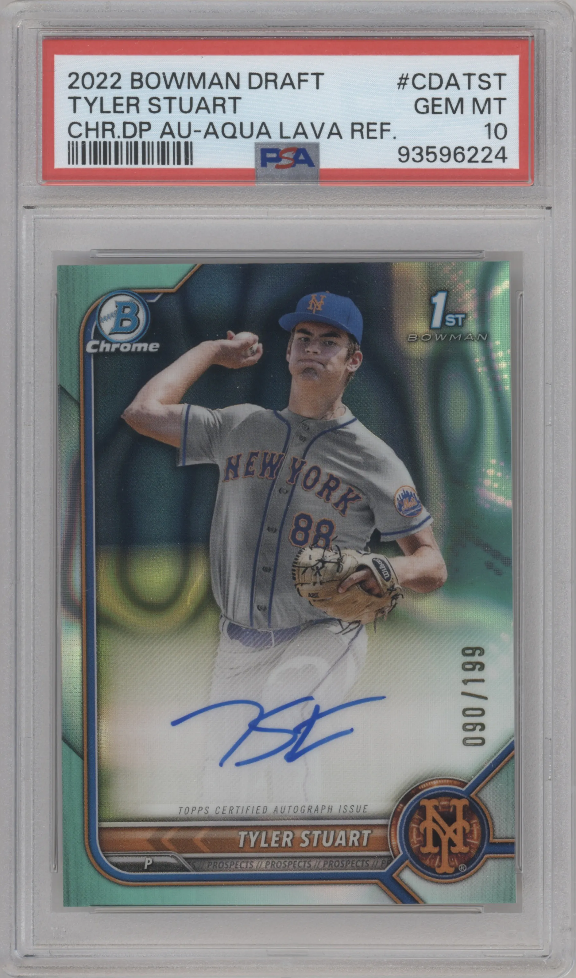 2022 Bowman Draft Chr.DP Auto Tyler Stuart Aqua Lava Refractor PSA 10