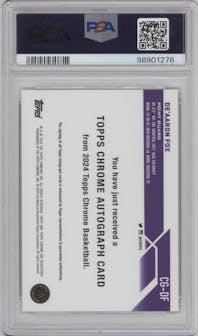De’Aaron Fox from the 2023-24 Topps Chrome set featuring a Gold Refractor parallel graded by PSA and given an overall grade of 10.
