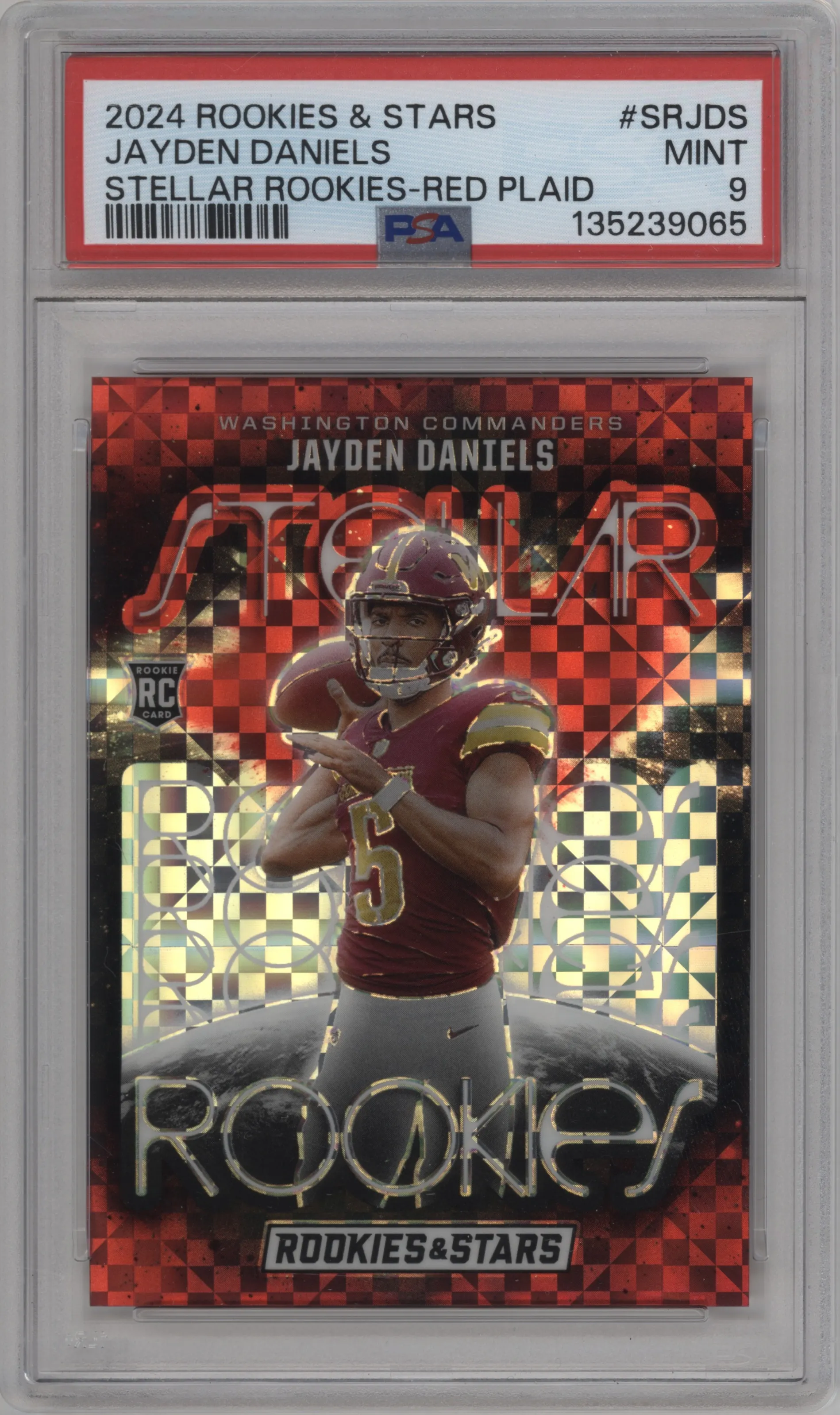 2024 Panini Rookies & Stars Stellar Rke. Jayden Daniels Red Plaid PSA 9