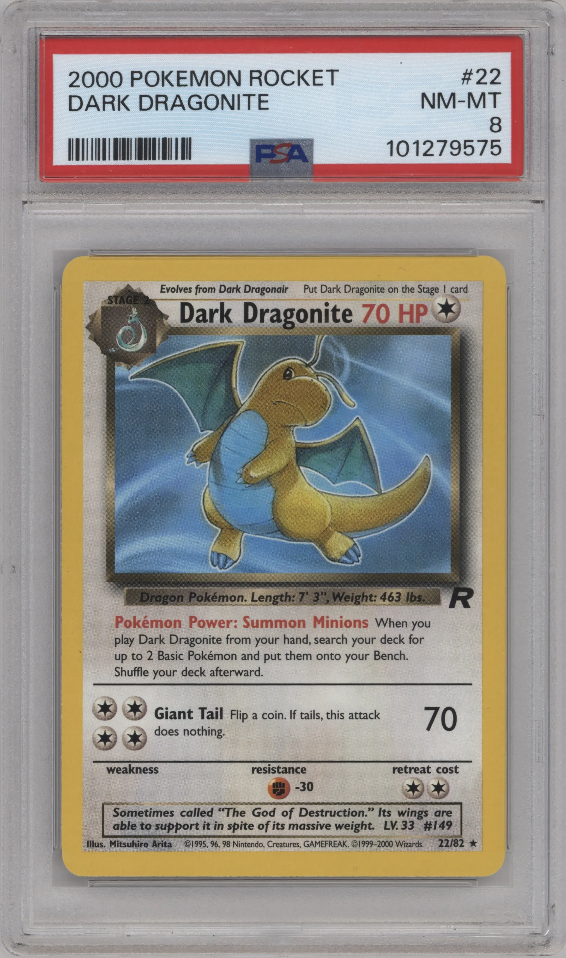 2000 Pokemon Team Rocket Dark Dragonite #22 PSA 8