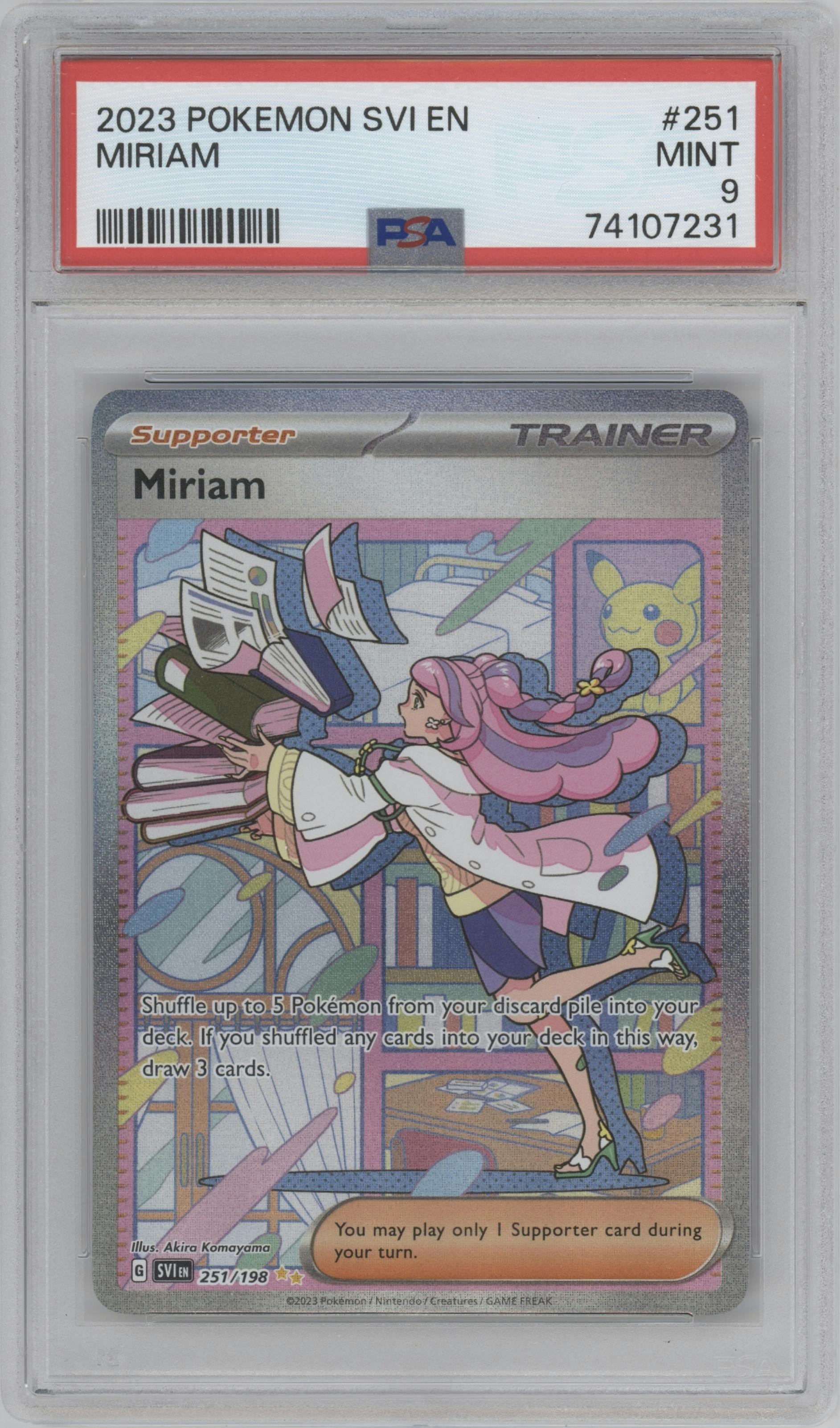Miriam from the 2023 Pokemon SV set graded by PSA and given an overall grade of 9.