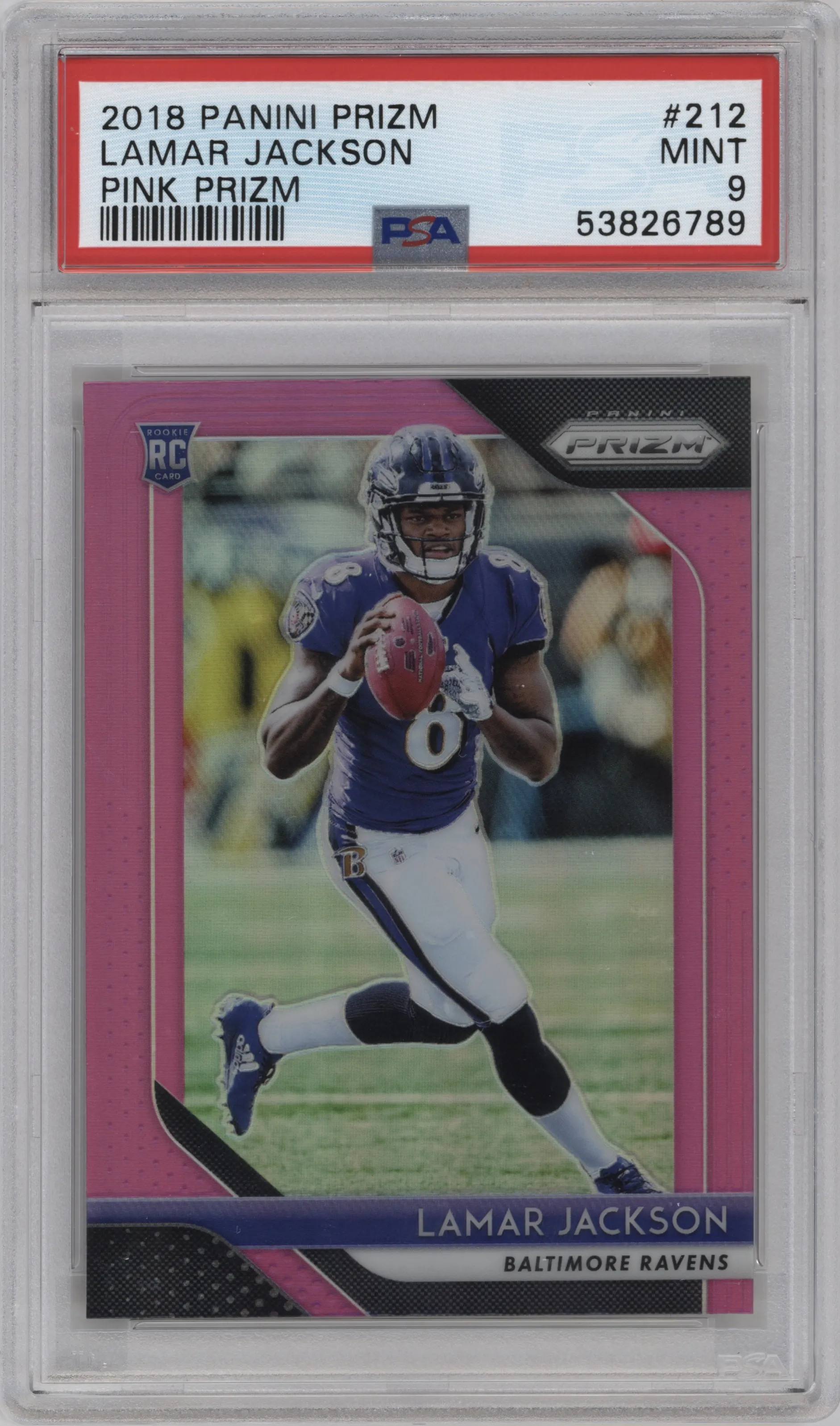 2018 Panini Prizm Lamar Jackson Pink Prizm #212 PSA 9