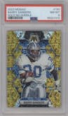 Barry Sanders from the 2023 Panini Mosaic set featuring a No Huddle Gold parallel graded by PSA and given an overall grade of 8.