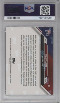Malik Nabers from the 2024 Topps Now set featuring a Blue parallel graded by PSA and given an overall grade of 10.