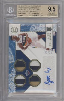 Zion Williamson from the 2019-20 Panini Chronicles  set featuring a Quartz parallel graded by Beckett and given an overall grade of 9.5.