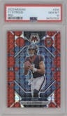 C.J. Stroud from the 2023 Panini Mosaic set featuring a Red Mosaic parallel graded by PSA and given an overall grade of 10.