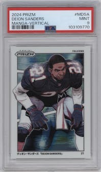 Deion Sanders from the 2024 Panini Prizm set graded by PSA and given an overall grade of 9.