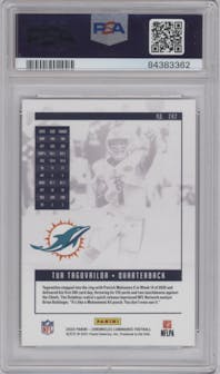 Tua Tagovailoa from the 2020 Panini Chronicles set graded by PSA and given an overall grade of 10.