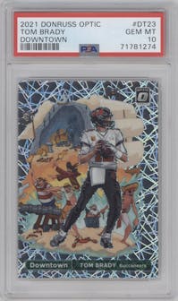 Tom Brady from the 2021 Panini Donruss Optic set graded by PSA and given an overall grade of 10.