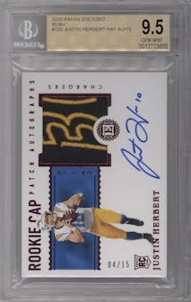 Justin Herbert from the 2020 Panini Encased set featuring a Ruby parallel graded by Beckett and given an overall grade of 9.5.