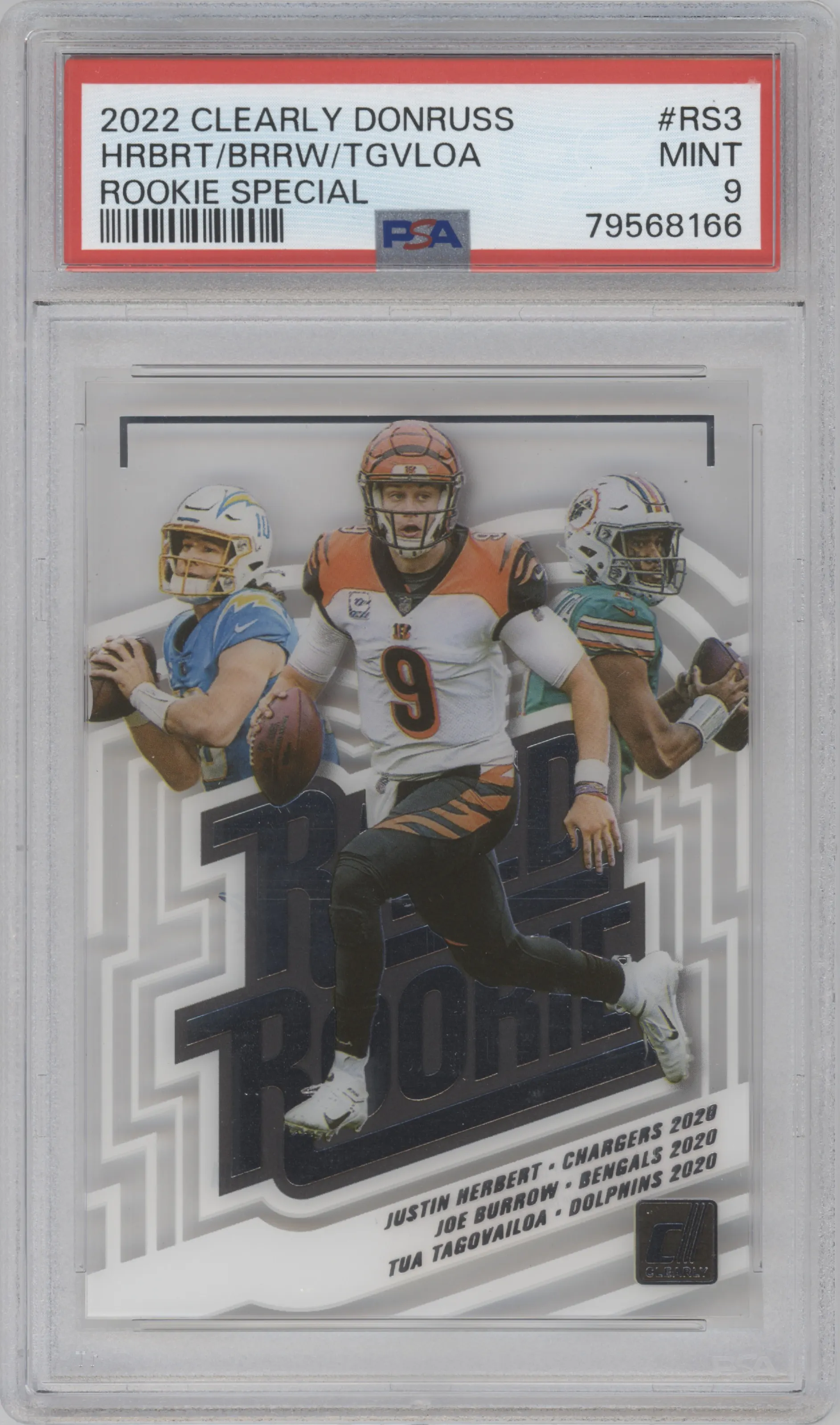 2022 Clearly Donruss Rookie Special Justin Herbert/Joe Burrow/Tua Tagovailoa #RS-3 PSA 9