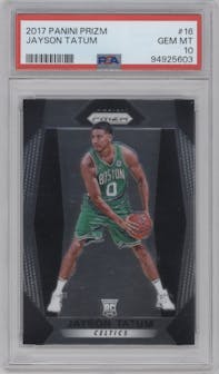 Jayson Tatum from the 2017-18 Panini Prizm  set graded by PSA and given an overall grade of 10.