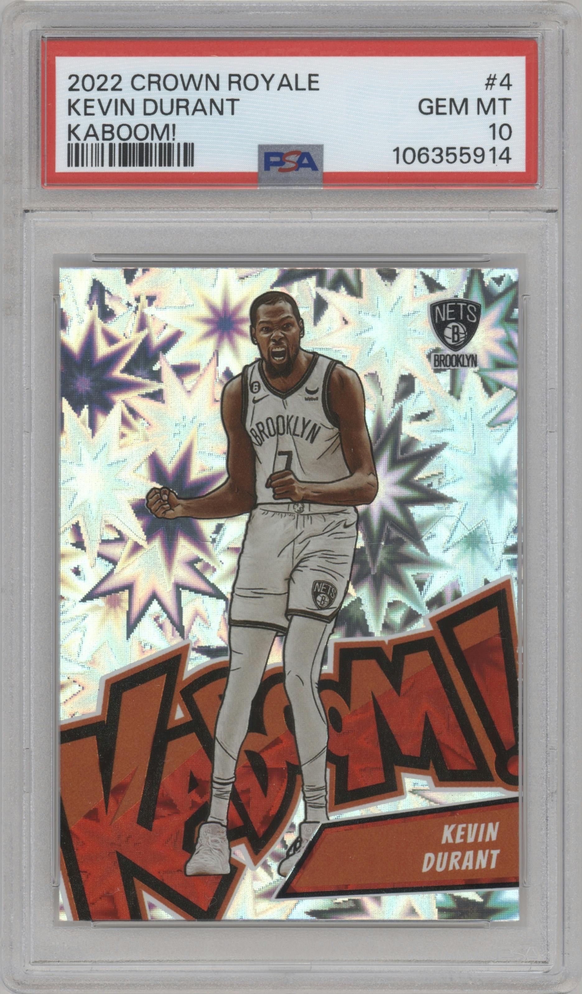 Kevin Durant from the 2022-23 Panini Crown Royale set graded by PSA and given an overall grade of 10.