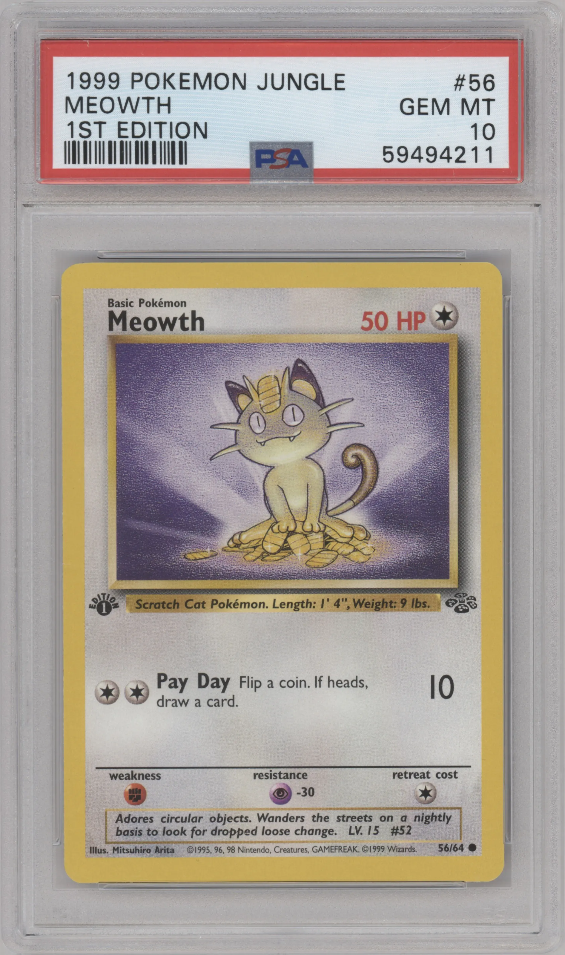 1999 Pokemon Jungle Meowth PSA 10