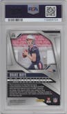 Drake Maye from the 2024 Panini Prizm set featuring a Lazer Prizm parallel graded by PSA and given an overall grade of 10.