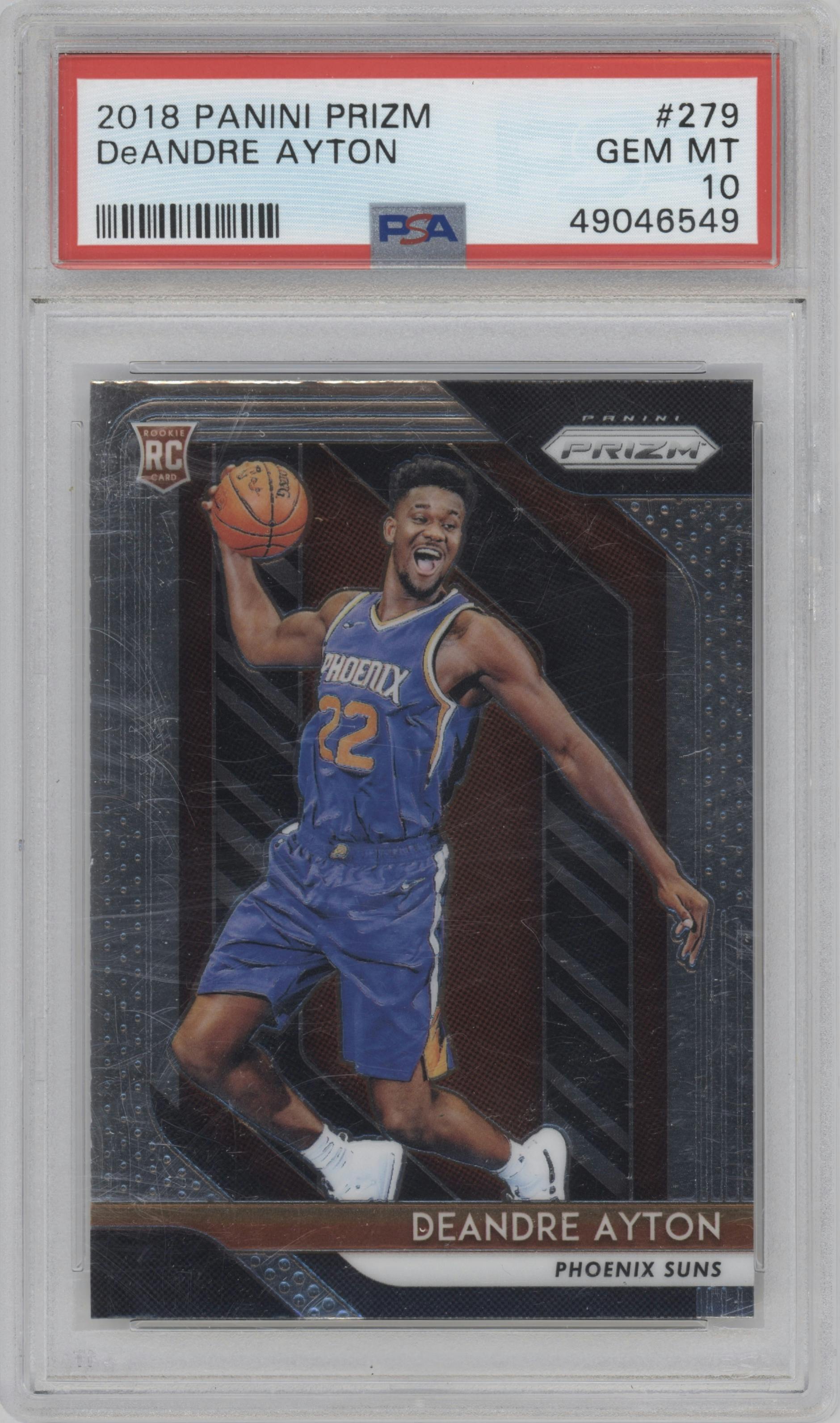 Deandre Ayton from the 2018-19 Panini Prizm set graded by PSA and given an overall grade of 10.