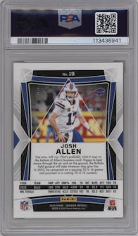 Josh Allen from the 2024 Panini Obsidian set featuring a Neon FOTL parallel graded by PSA and given an overall grade of 10.