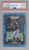 Dorian Thompson-Robinson from the 2023 Panini Prizm set featuring a Blue Sparkle parallel graded by PSA and given an overall grade of 10.