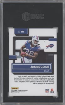 James Cook from the 2022 Panini Donruss set featuring a Press Proof Premium parallel graded by SGC and given an overall grade of 9.5.