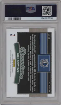 Dirk Nowitzki from the 2023-24 Panini One and One set graded by PSA and given an overall grade of 10.