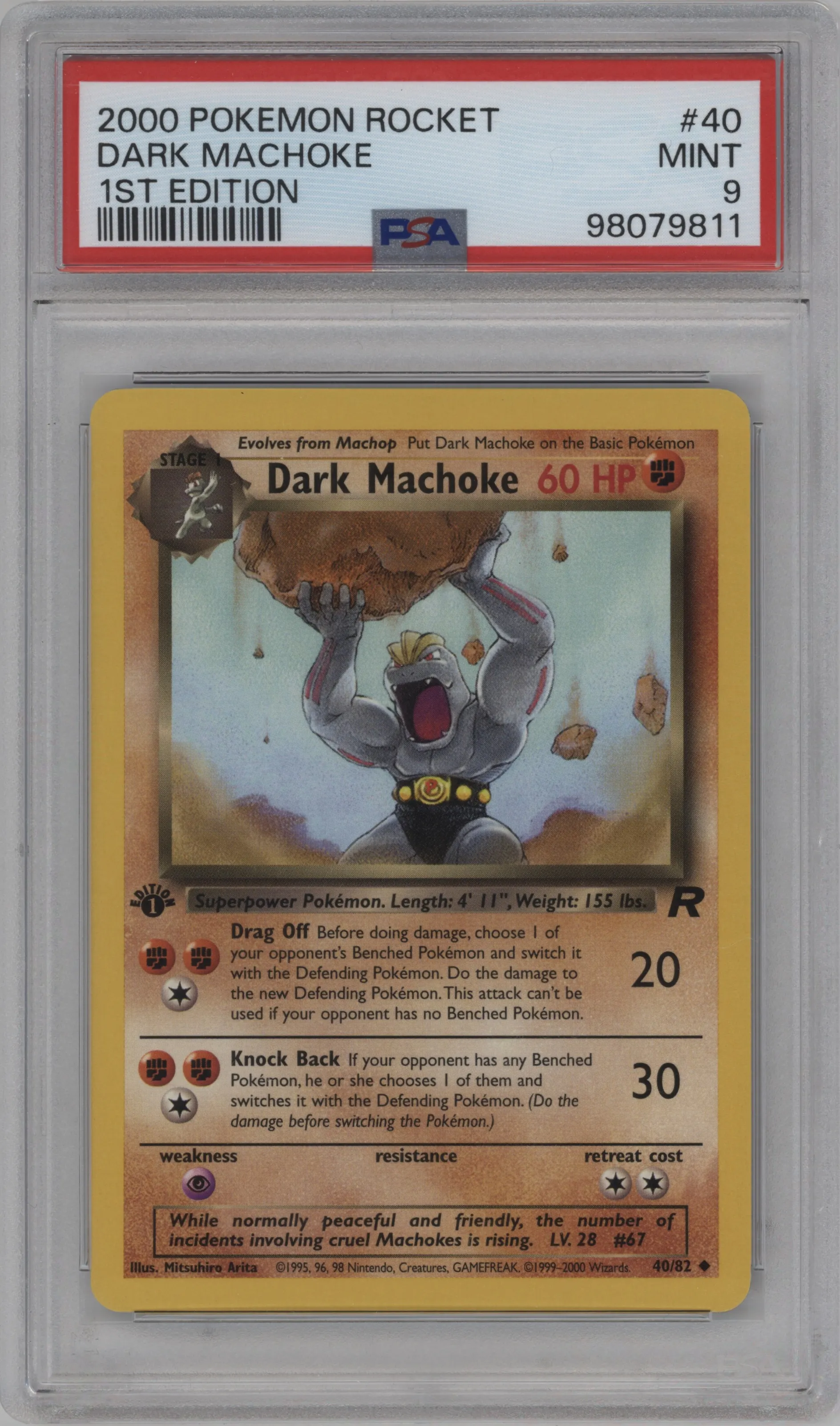 2000 Pokemon Team Rocket Dark Machoke #40 PSA 9