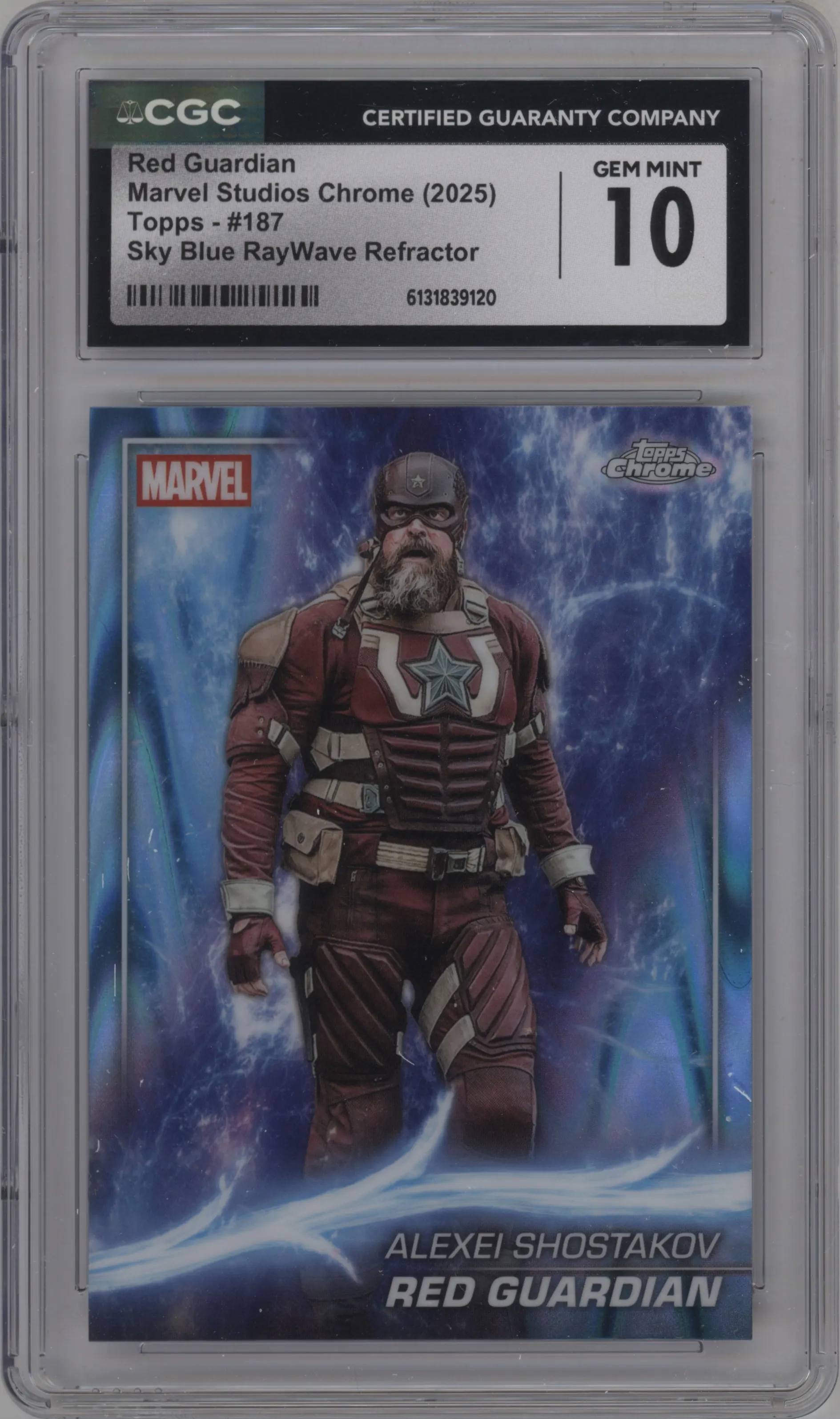 2025 Topps Chrome Marvel Studios Red Guardian Sky Blue RayWave Refractor CGC 10