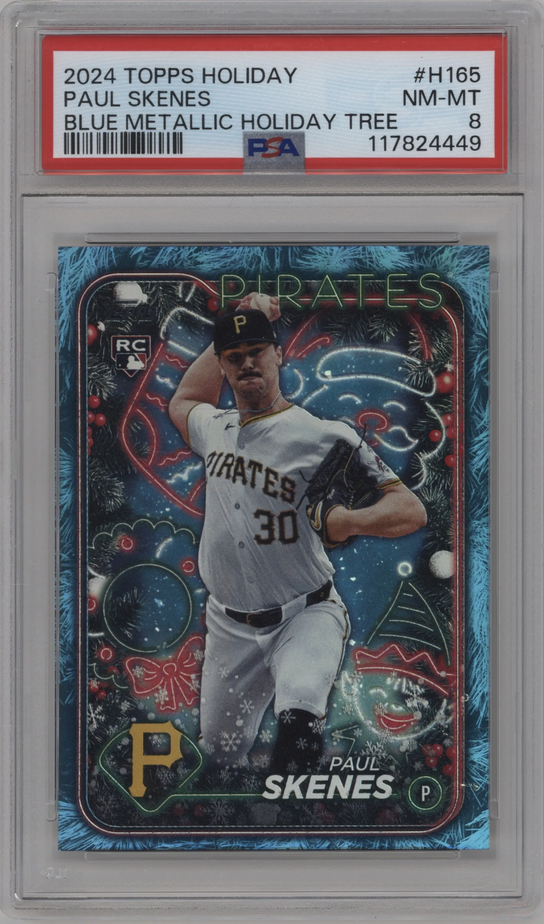 2024 Topps Holiday Paul Skenes Blue Metallic Holiday Tree #H165 PSA 8
