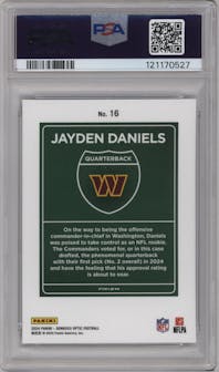 Jayden Daniels from the 2024 Donruss Optic set graded by PSA and given an overall grade of 10.