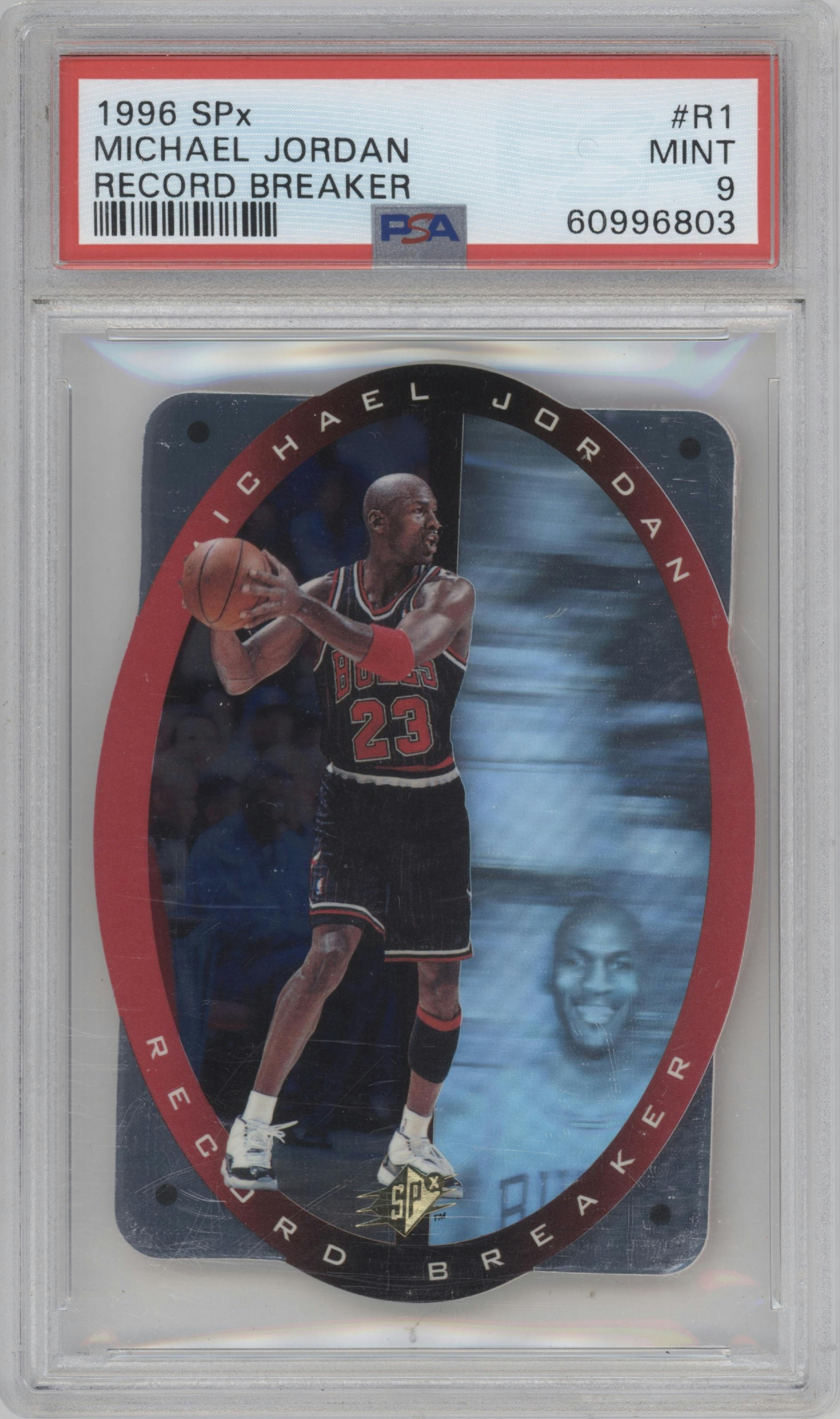 Michael Jordan from the 1996-97 SPX set graded by PSA and given an overall grade of 9.