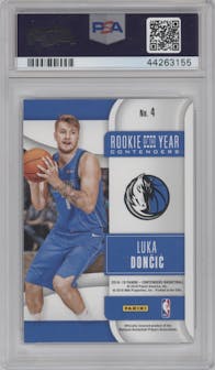 Luka Doncic from the 2018-19 Panini Contenders set featuring a Cracked Ice parallel graded by PSA and given an overall grade of 10.