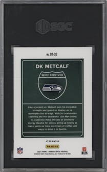 DK Metcalf from the 2021 Panini Donruss Optic set graded by SGC and given an overall grade of 9.5.