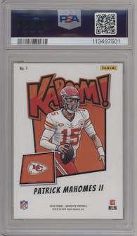 Patrick Mahomes II from the 2024 Panini Absolute set graded by PSA and given an overall grade of 9.