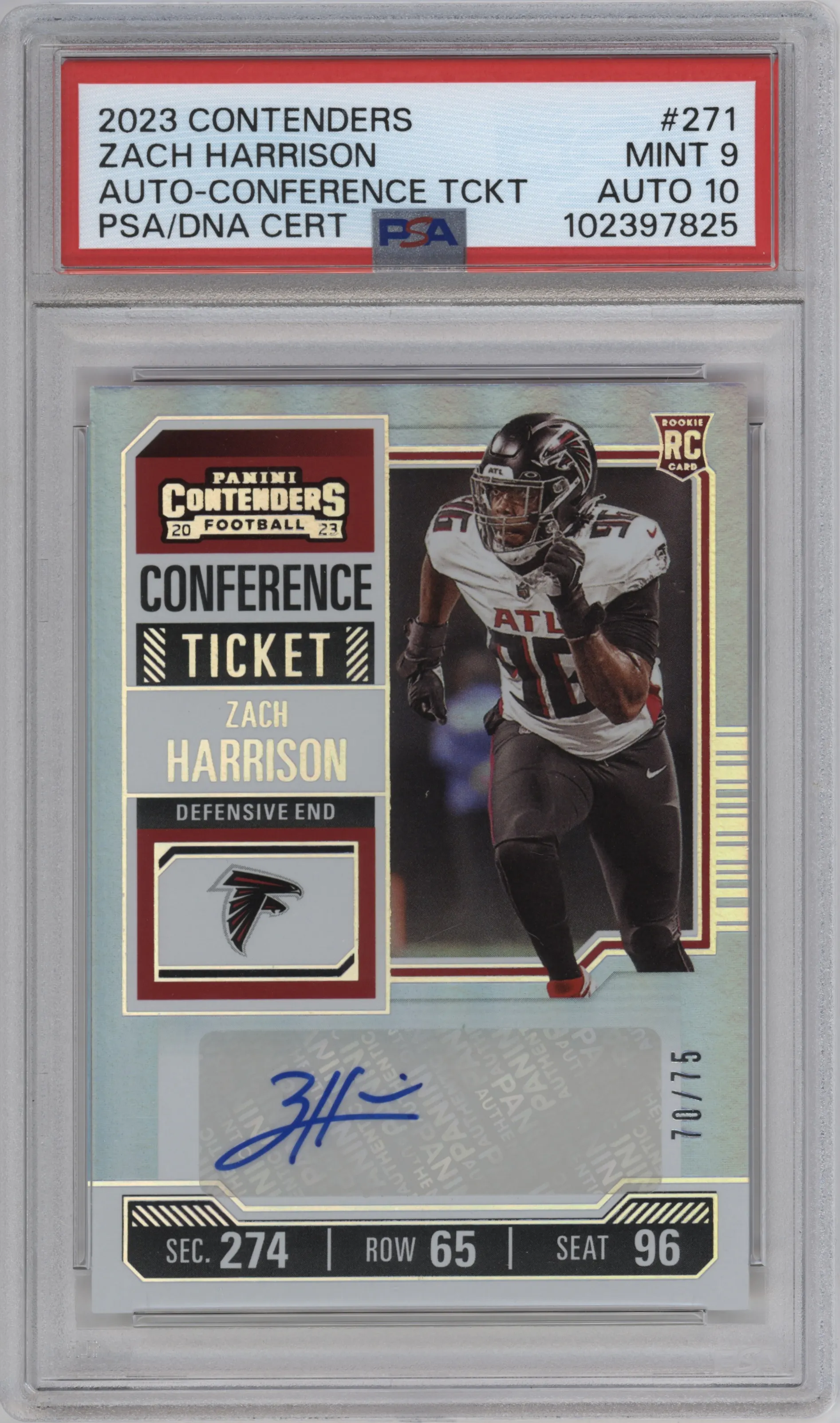 2023 Panini Contenders Rke.Tkt.Auto Zach Harrison Conference Ticket PSA 9