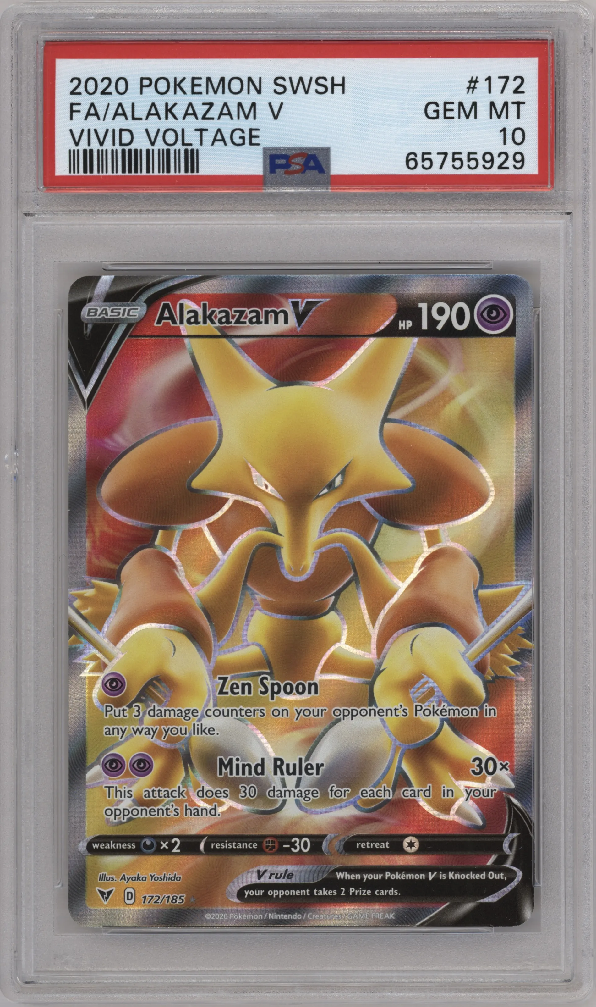 2020 Pokemon SWSH Vivid Voltage Alakazam V #172 PSA 10