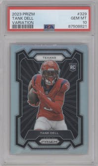 Tank Dell from the 2023 Panini Prizm set graded by PSA and given an overall grade of 10.