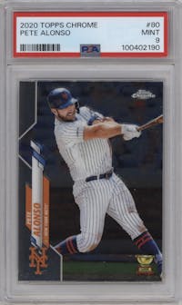 Pete Alonso from the 2020 Topps Chrome set graded by PSA and given an overall grade of 9.
