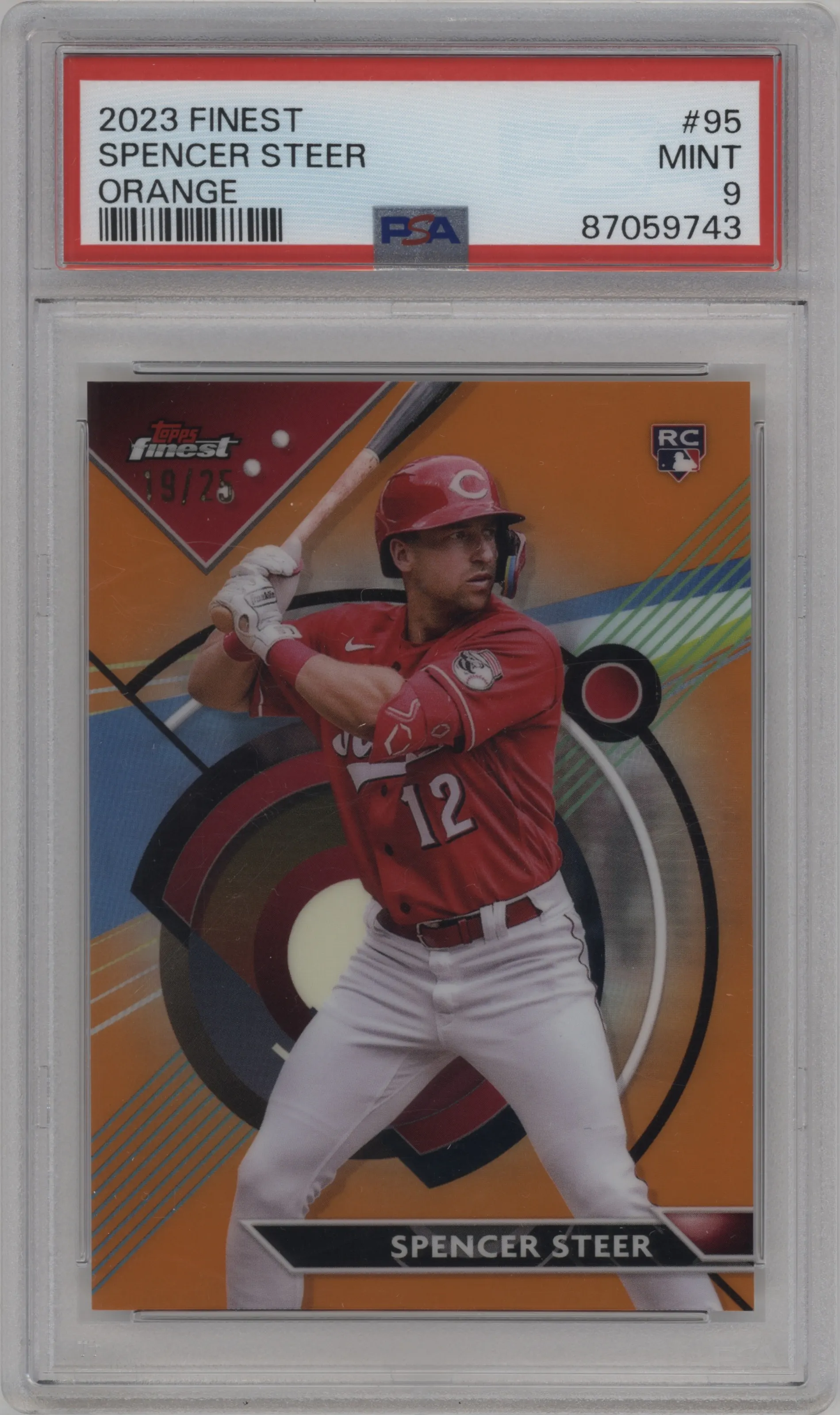2023 Topps Finest Spencer Steer Orange Refractor PSA 9