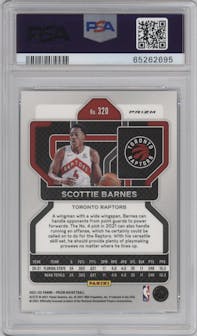Scottie Barnes from the 2021-22 Panini Prizm  set featuring a Silver Prizm parallel graded by PSA and given an overall grade of 9.