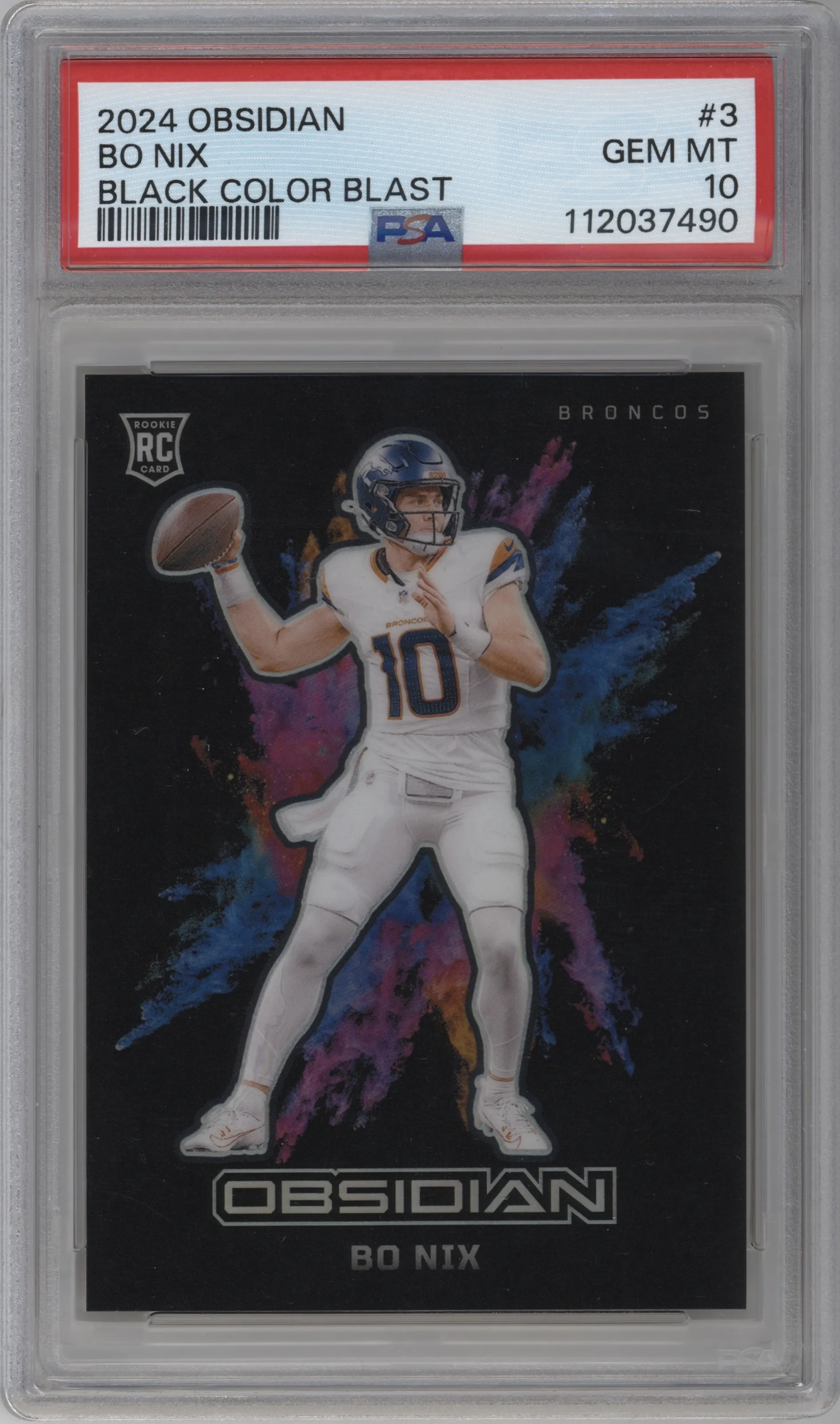 2024 Panini Obsidian Black Color Blast Bo Nix #3 PSA 10