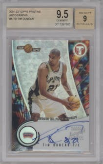 Tim Duncan from the 2001-02 Topps Pristine set graded by Beckett and given an overall grade of 9.5.