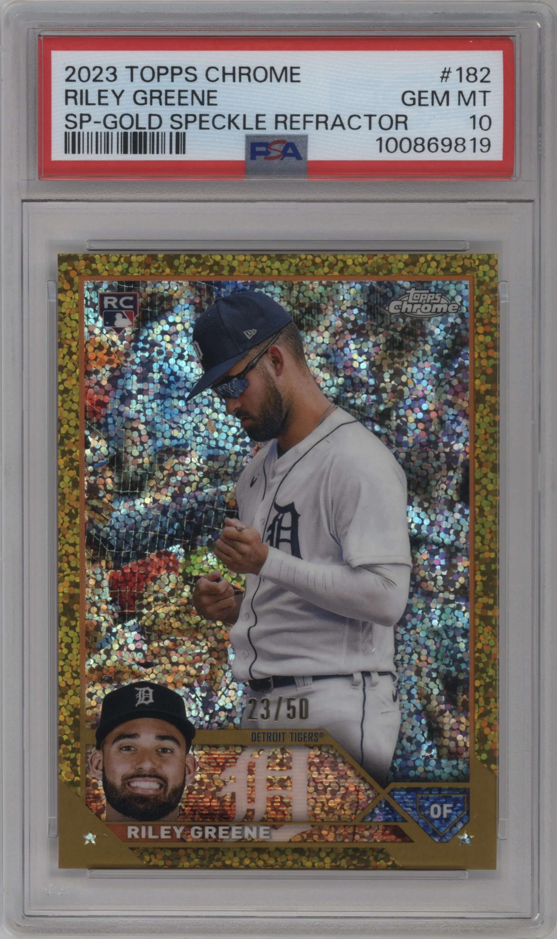 2023 Topps Chrome Image Variation Riley Greene Gold Speckle Refractor #182 PSA 10
